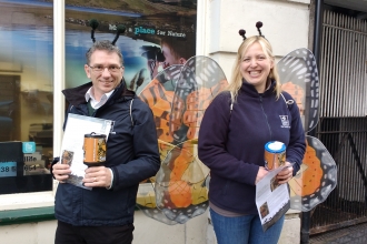 People dressed as butterflies collecting money copyright Montgomeryshire Wildlife Trust