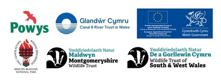 Logos for all the partner organisations on the Canals, Communities and Wellbeing Project: Powys County Council, Canal & River Trust, Welsh Government, Brecon Beacons National Park Authority, Montgomeryshire Wildlife TRust and Wildlife Trust of South and West Wales