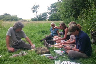 Volunteers biological recording at Dolydd Hafren Nature Reserve copyright Montgomeryshire Wildlife Trust