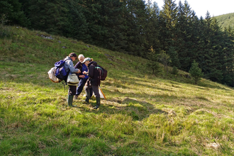 Volunteers survey the invertebrates on a Local Wildlife Site copyright Montgomeryshire Wildlife Trust
