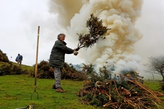 Volunteers burning cut gorse at Roundton Hill copyright Montgomeryshire Wildlife Trust
