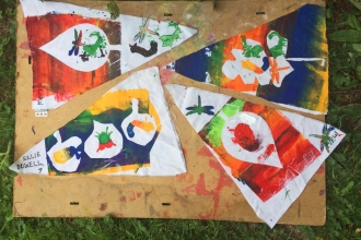 Printed banners at Severn Farm Pond copyright Montgomeryshire Wildlife Trust