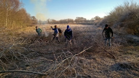 Volunteers clearing scrub at Dolydd Hafren Nature Reserve copyright Montgomeryshire Wildlife Trust