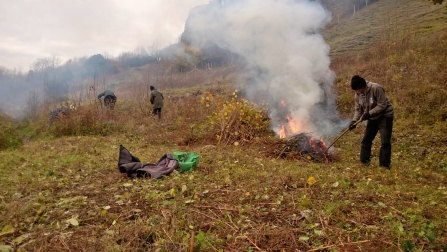 Montgomeryshire Wildlife Trust volunteers managing scrub at Llanymynech Rocks Nature Reserve