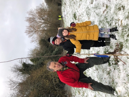 Dewi Morris and little helpers planting fruit trees in Newtown's greenspaces copyright MWT