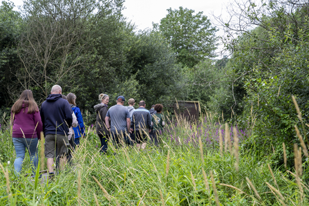 People walking through a nature reserve, taken from behind them