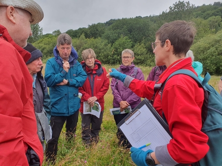 Volunteers carrying out rapid grassland assessment at Llandinam Gravels Nature Reserve; Photo: © MWT