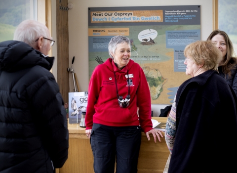 Volunteer at Cors Dyfi chatting to visitors copyright Montgomeryshire Wildlife Trust