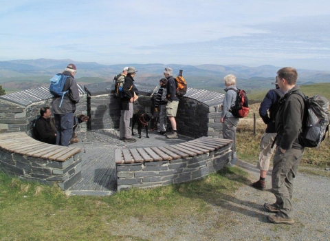 Pumlumon walkers at the Wynford Thomas Memorial copyright Montgomeryshire Wildlife Trust